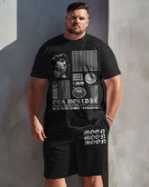 Men's Plus Size Casual Vintage Art David Like Moon Letter Print T-Shirt Shorts Suit